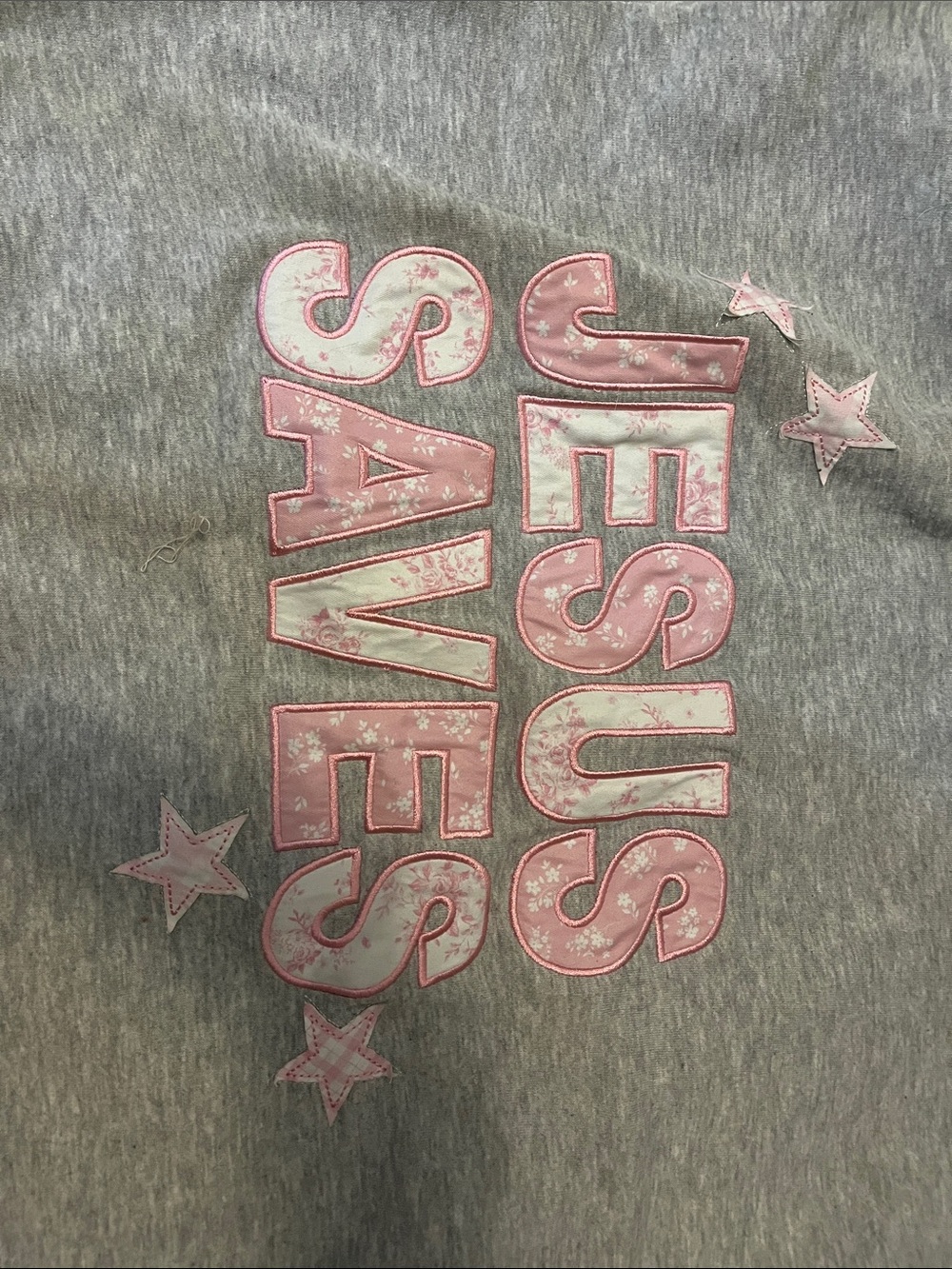 Womens Gray Zip-Up Hoodie with Pink Star Appliqués and embroidery “Jesus saves” - Picture 4 of 4